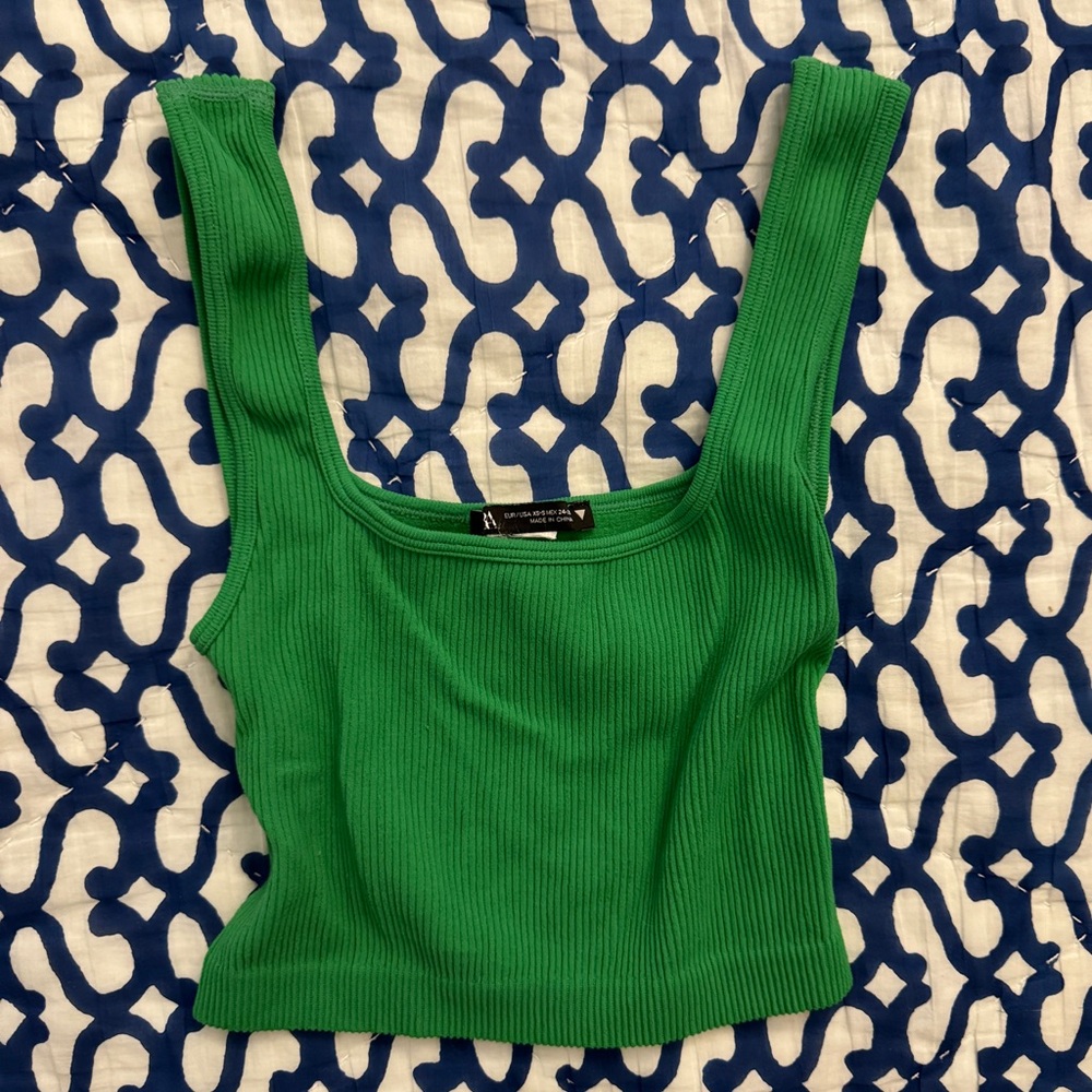 Zara Green Square Neck Tank Top XS